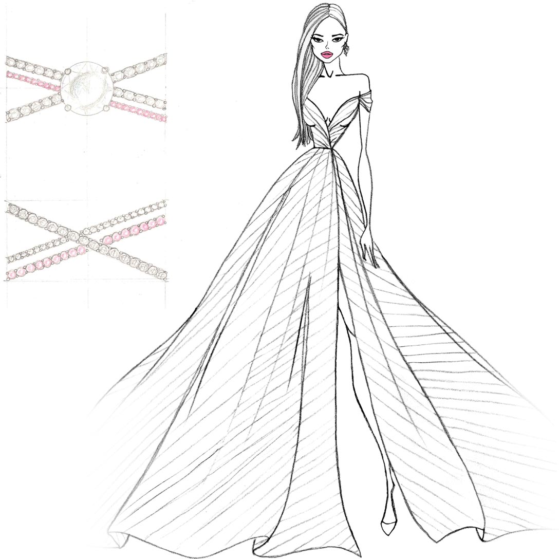 Hayley Paige Harley Dress and Ring Sketch