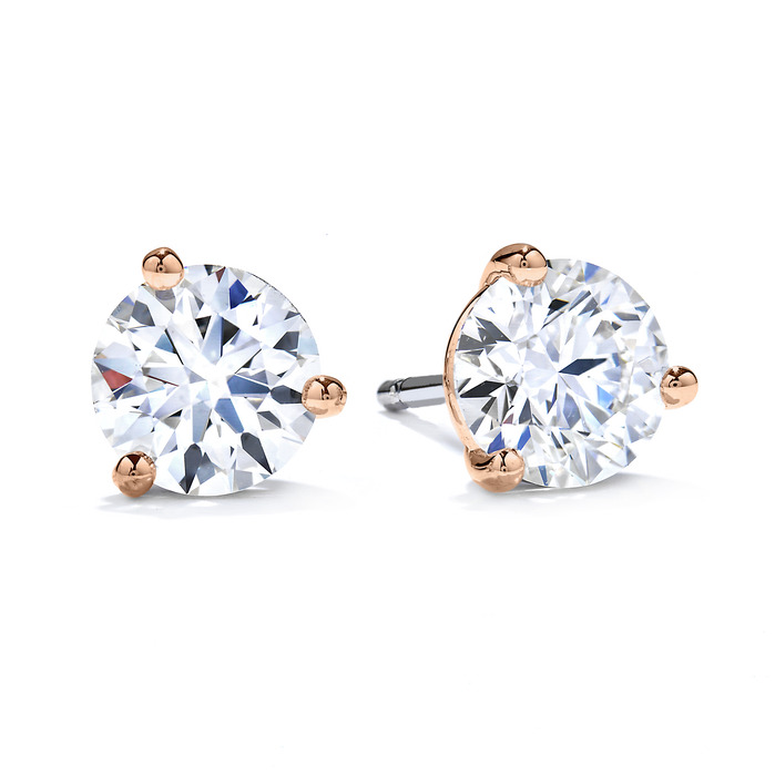 1 ctw. Three-Prong Stud Earrings in 18K Rose Gold