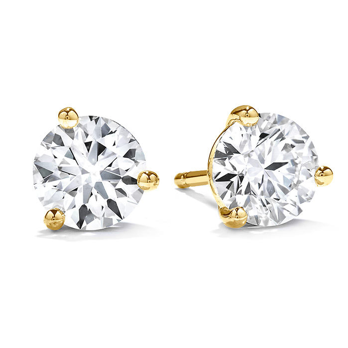3 ctw. Three-Prong Stud Earrings in 18K Yellow Gold