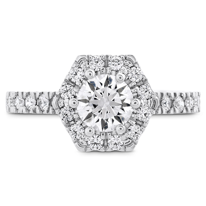 0.75 ctw. HOF Hexagonal Engagement Ring - Diamond Band in 18K White Gold