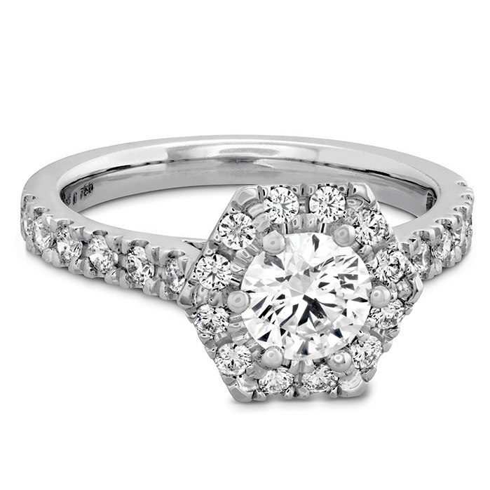 0.75 ctw. HOF Hexagonal Engagement Ring - Diamond Band in 18K White Gold