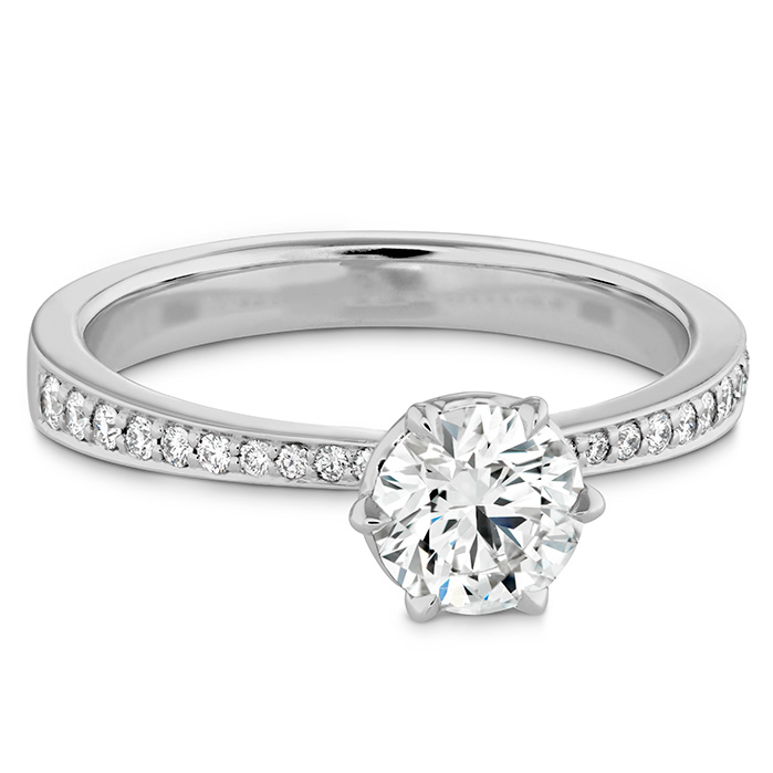 0.1 ctw. HOF Signature 6 Prong Engagement Ring - Diamond Band in 18K Rose Gold