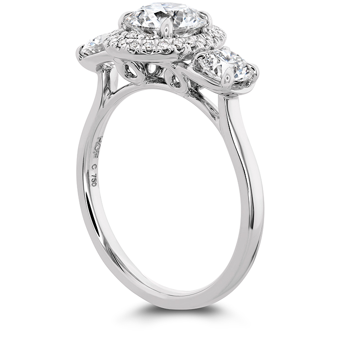 1.12 ctw. Juliette 3 Stone Oval Halo Engagement Ring in Platinum