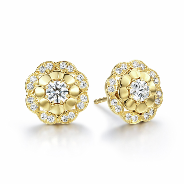 0.6 ctw. Lorelei Alternating Halo Stud Earrings in 18K Yellow Gold and Platinum